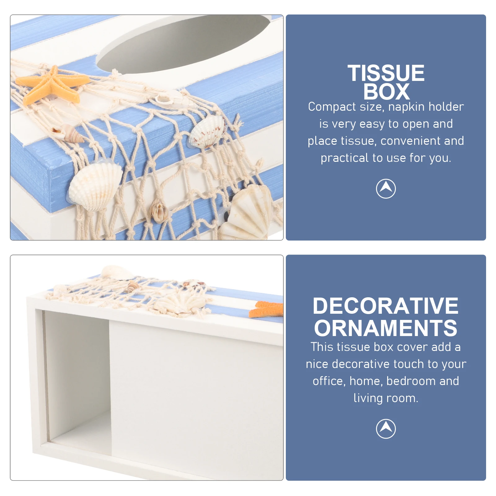 

Tissue Box Coastal Holder Paper Towel Nautical Kitchen Organizer Wooden