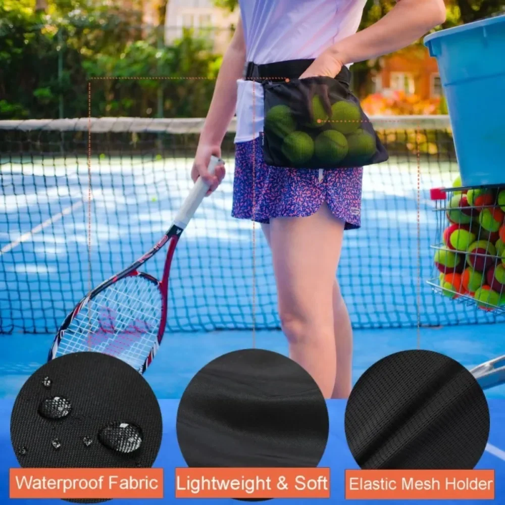 

Tennis Pickleball Ball Holder Waist Pack Capacity w/ Quick-Release Belt, Sweatproof Mesh Pouch for Training Tournament Accessory