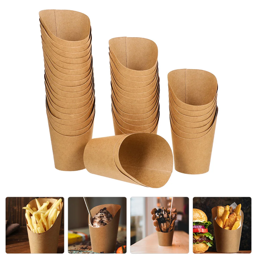 

100 Pcs French Fries Kraft Paper Cup Snack Containers Charcuterie Accessories Brown Food Cups Storage