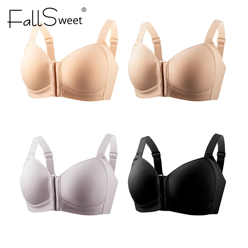 FallSweet Plus Size Wireless Front Closure Bra for Women Seamless Thin Cup Soft Comfortable Breathable Mom Lingerie Brassiere