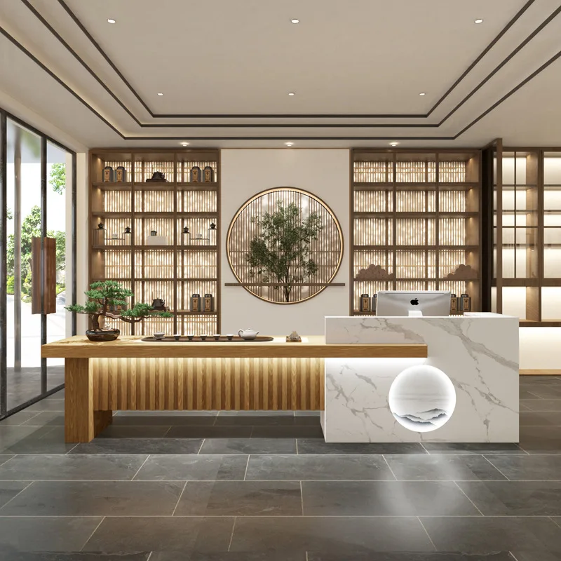 Health Spa Bar Foot Therapy Shop Reception Desk Solid Wood Ear Wash Restaurant Tea House Checkout Page