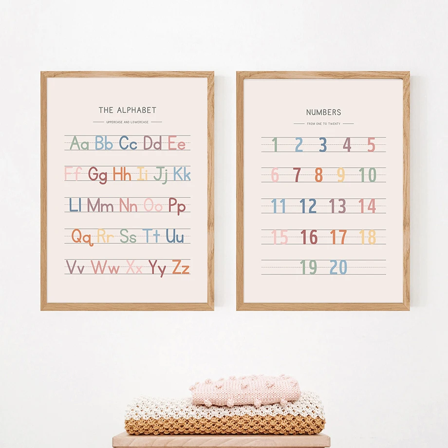 Numbers From One To Twenty Alphabet Uppercase Lowercase English Letters Nursery Art Canvas Posters Wall Pictures Kids Room Decor