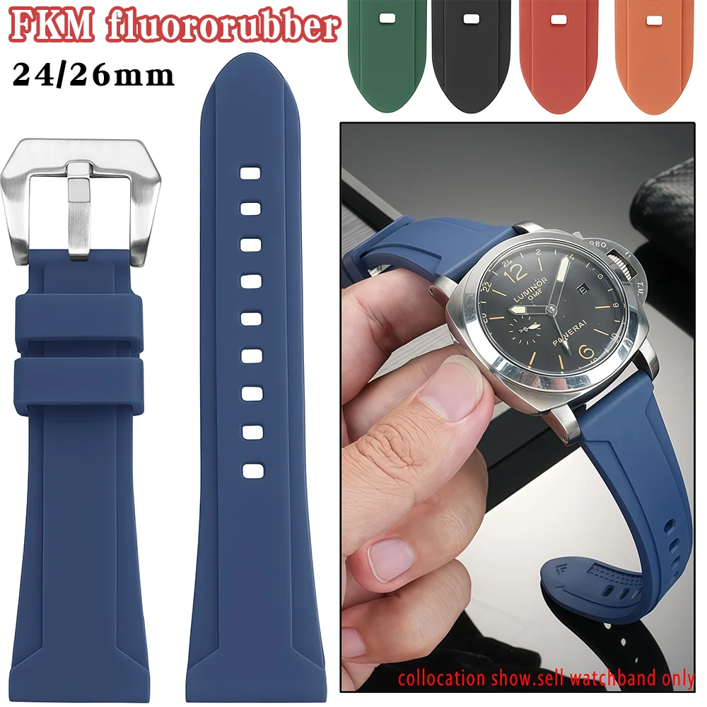24 مللي متر 26 مللي متر العالمي FKM فلوروروبر حزام (استيك) ساعة ل بانيراي PAM111 PAM441 الديزل بريتلينغ معصمه الرجال شريط مطاطي سوار