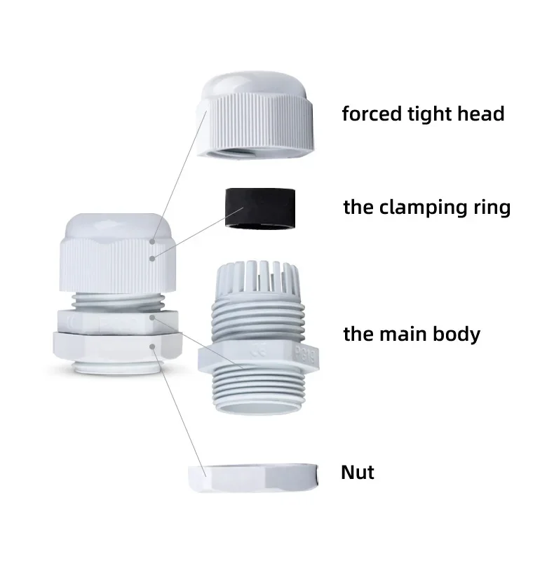 IP68 Waterproof Cable Gland Black Plastic Seal Joint Nylon M12/M16/M18/M20/M22/M25/M27/M30 White Waterproof Cable Connector