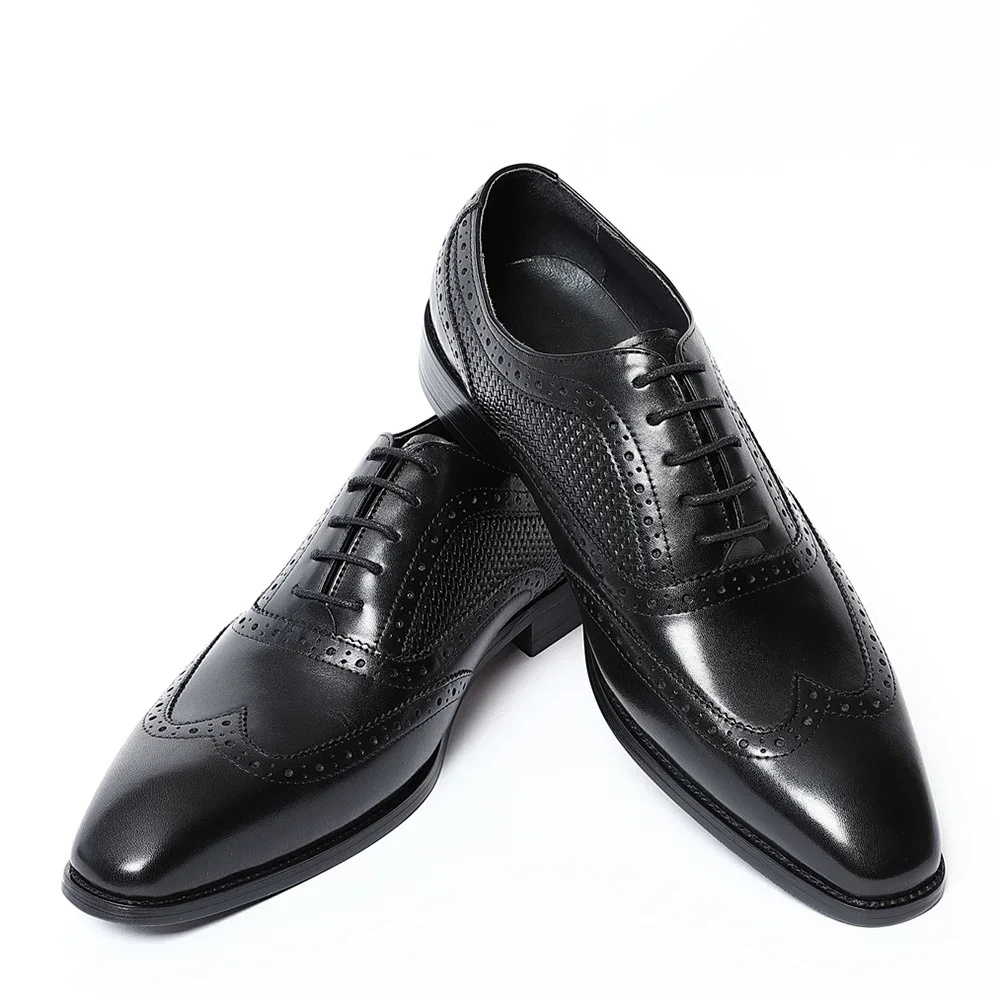 

Size 38 To 46 Handmade Real Leather Men Dress Shoes Black Pointy Toe Wingtip Brogue Oxfords Social Wedding Party Formal Footwear