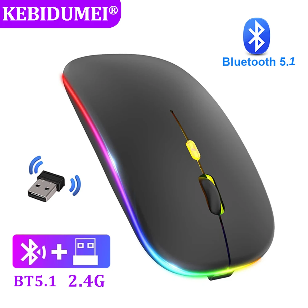 Mysz Bluetooth Bezprzewodowa mysz 2,4 GHz Mysz z akumulatorem Cicha mysz Podświetlana diodami LED Mysz USB do gier 1600 DPI do laptopa PC