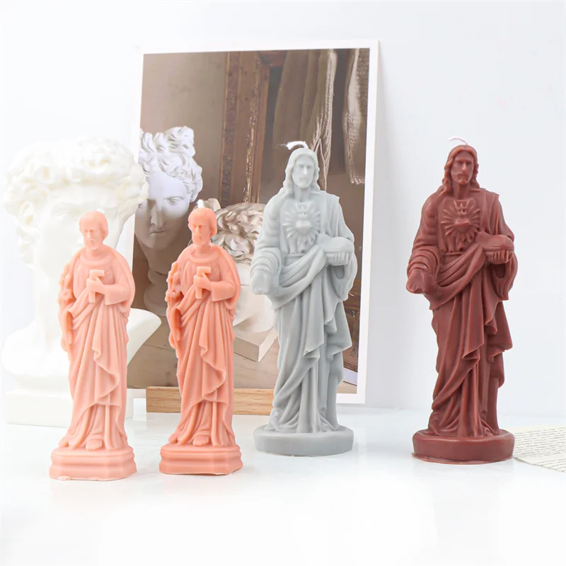 Large Size 3D Jesus Statue Candle Silicone Molds DIY Catholic Human Statue Cement Gypsum Resin Making Mould Religious Home Decor