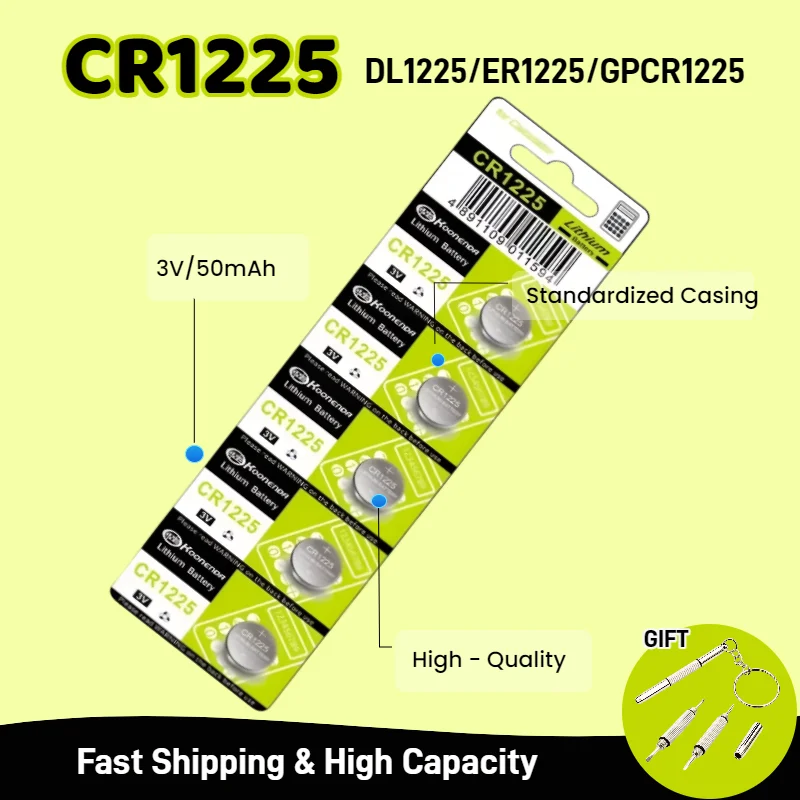 

5-100PCS CR1225 Button Battery BR1225 LM1225 DL1225 CR 1225 ER1225GP 3V Lithium Battery For Watch Car Key Remote Coin Cells