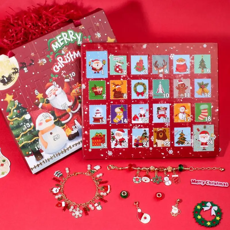 Christmas Advent Calendar Bracelets 24 Days Bracelets Jewelry Making Kit Christmas Countdown Calendar 22 Charm Beads 2 Bracelets