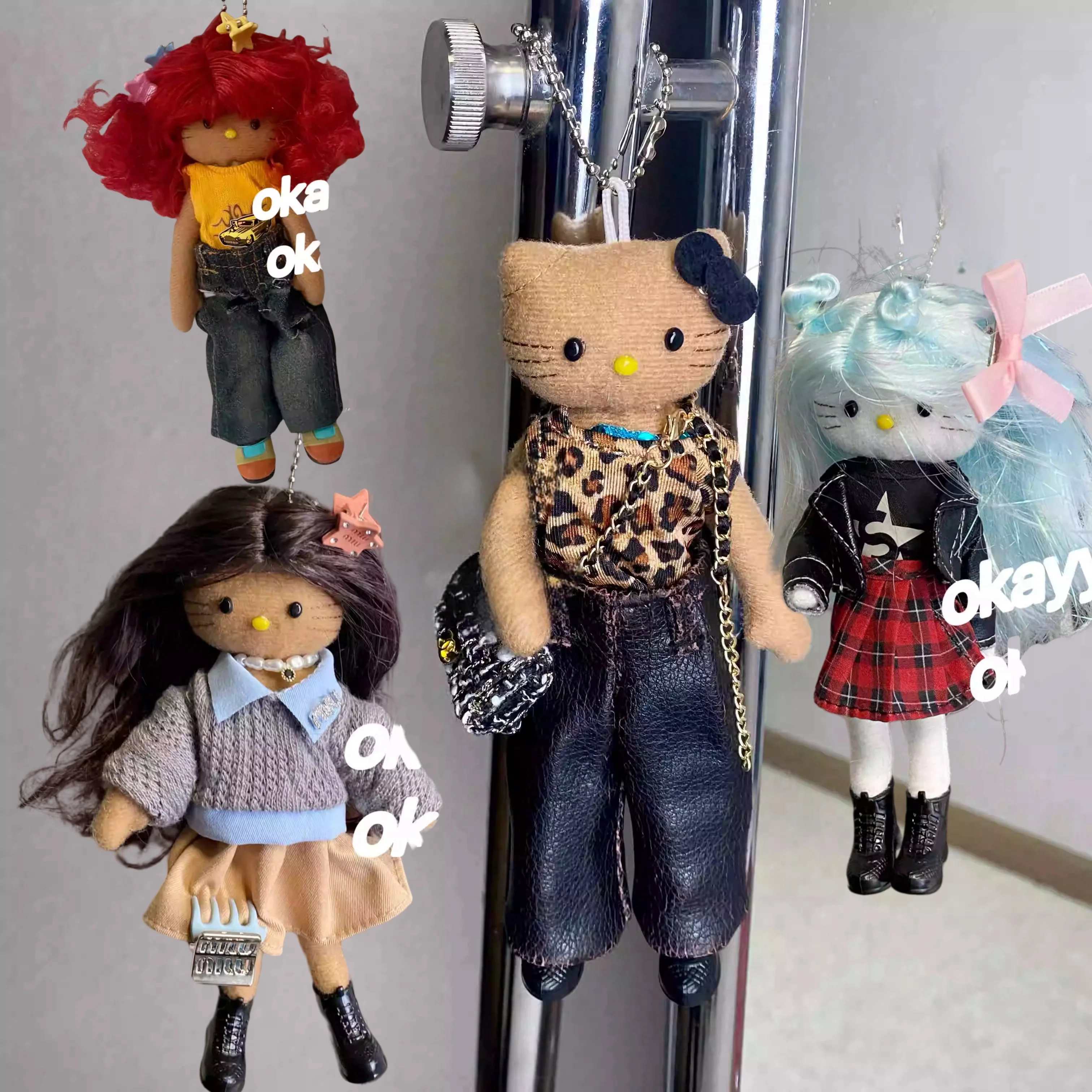 

Original Hand-Made Long Hair And Long Legs Hellokitty Custom Black And Brown Leather Kitty Dress-Up Doll Bag Decorative Gift