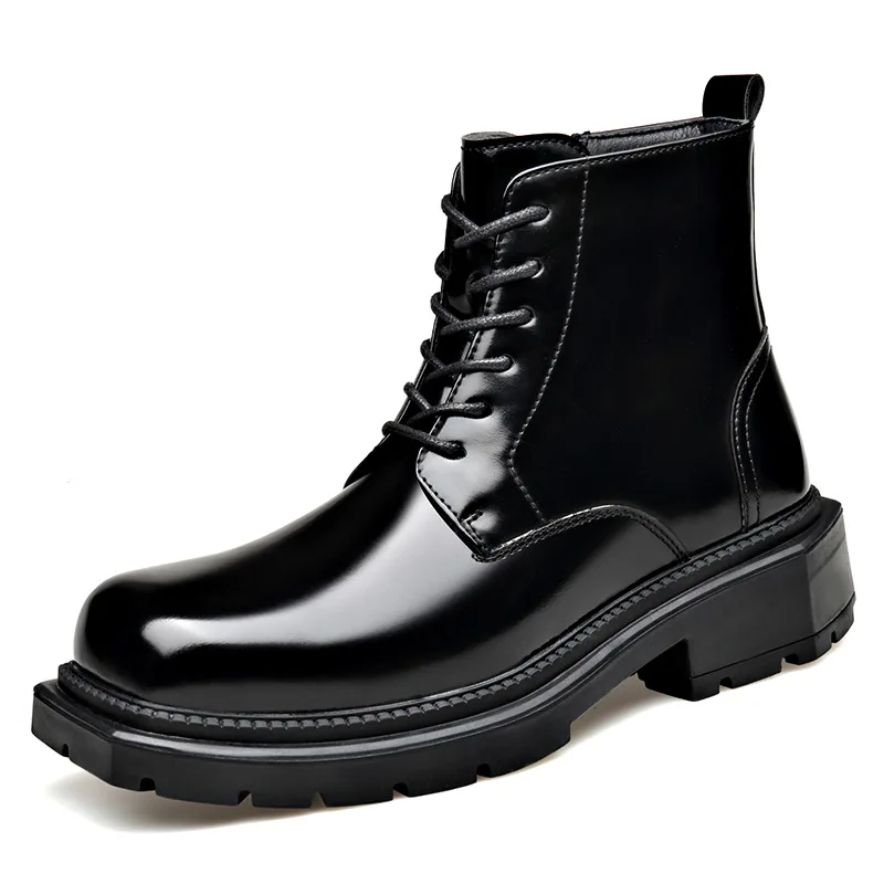 Bottes à plateforme de style britannique pour hommes, chaussures en coton chaud, bottes de rinçage, cuir décontracté, créateur de mode, automne, hiver