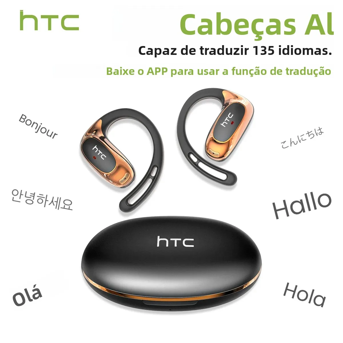 Htc ne35 bluetooth v6.0 ai tradução fones de ouvido ows esporte redução ruído chamadas sem fio longa vida hd baixo