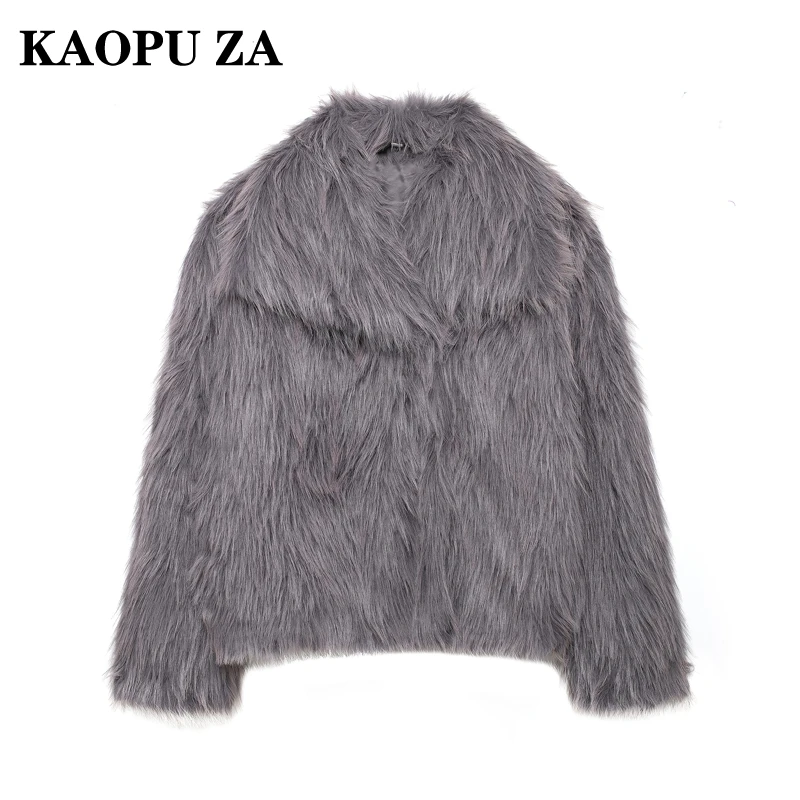 KAOPU ZA 2024 New Autumn/Winter Woman's Casual Long Sleeve Jacket Coat Female Fashion Turn-down Collar Grey Top Solid Color