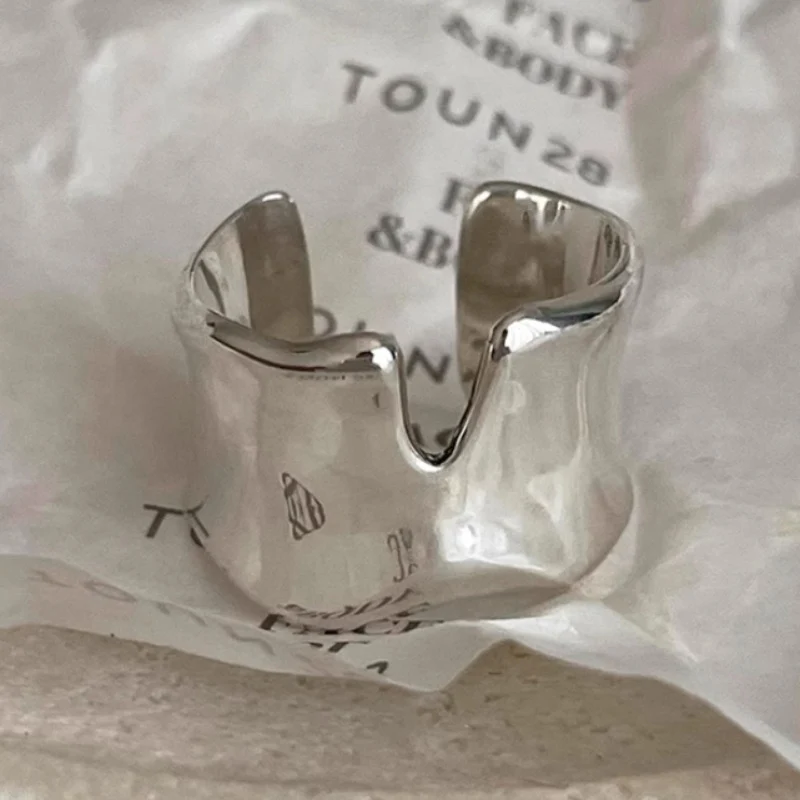 Mewanry Silver Color Smooth Irregular Geometric Rings For Women Couples Simple Trendy Elegant Handmade Birthday Jewelry Gifts