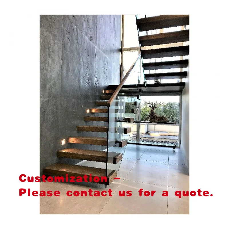custom.Modern Steel Beam Staircase Floating Straight Staircase Wooden Straight Stairs House