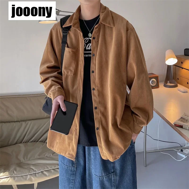 

Spring Autumn Harajuku Loose Casual Coat Korean Clothes Men Clothing Japanese Streetwear Retro Corduroy Shirts Tops Lapel Solid