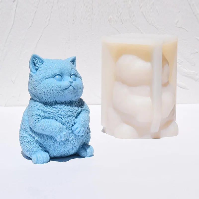 3D Fat Cat Silicone Candle Mold, Diy Standing Kitten Aromatherapy Gypsum Animal Crafts Cement Clay Mold, Soap Making Supplies,