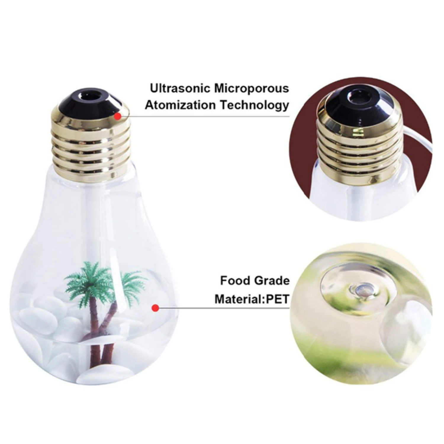 New Cool Ultrasonic Air Humidifier with 7 Color Changing LED Night Lights - Refreshing 400mL Bulb Design - On/Off Feature - Mist