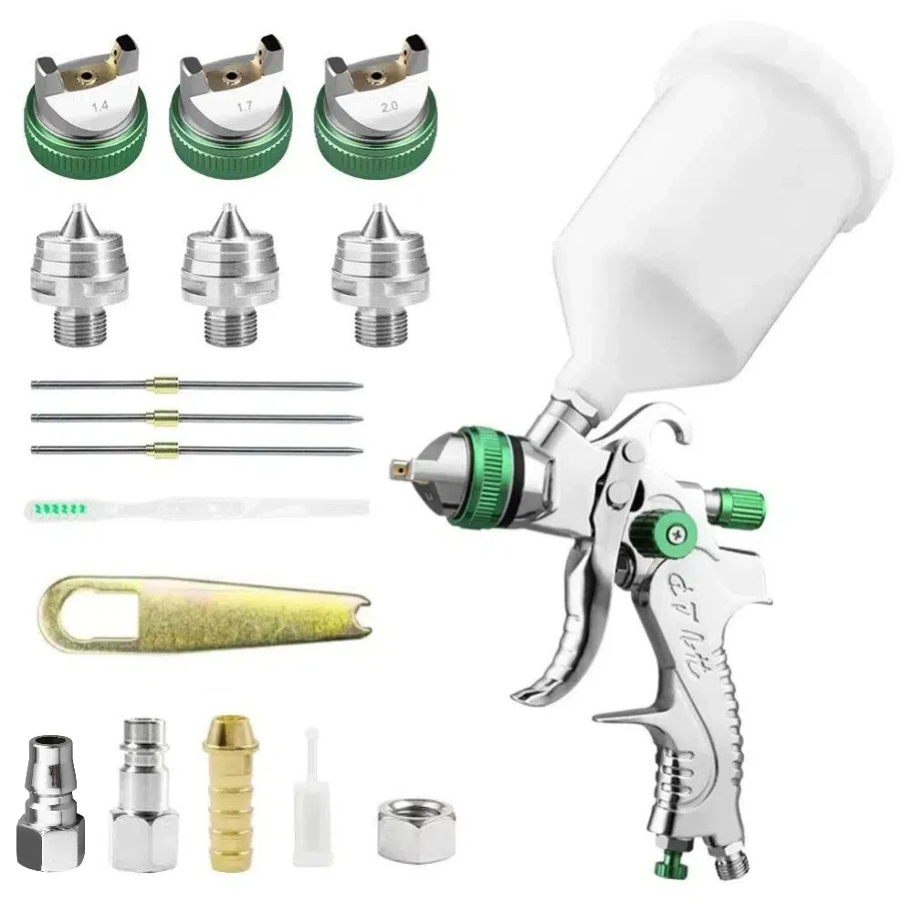 2008 Series / HVLP Spray Gun 1.4/1.7/2.0mm Steel Nozzle Gravity Spray Gun Portable Car DIY Paint Sprayer Spray Gun Kit Green