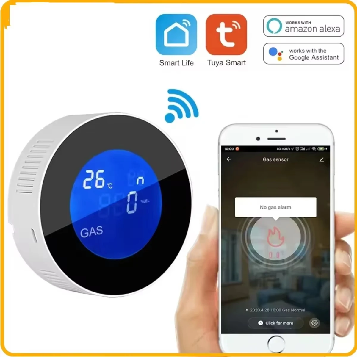 Tuya 2.4G WIFI home gas detector high precision digital display gas alarm/propane detector Kitchen camper  trailer  RV