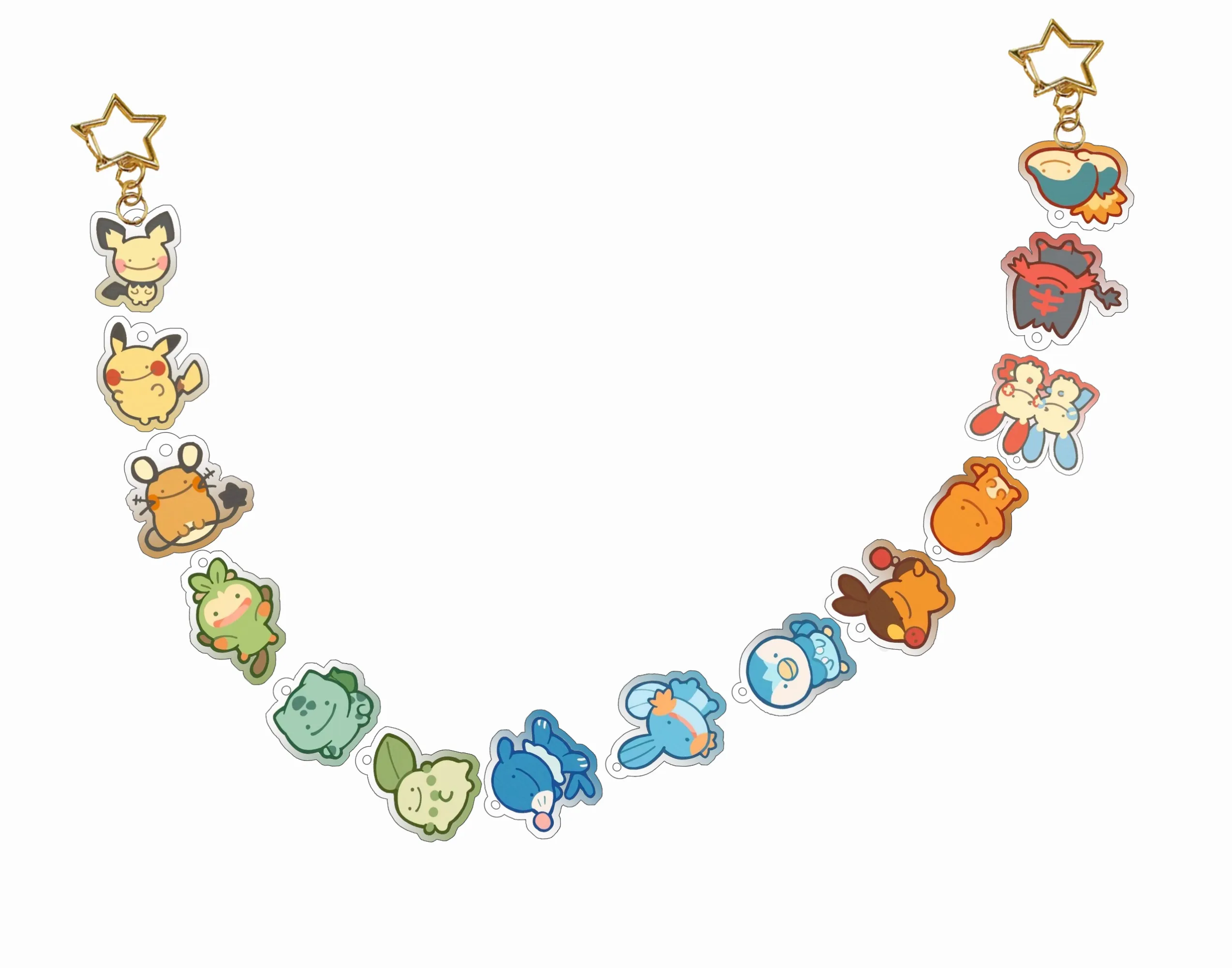 Anime Grookey Minun Plusle Litten Popplio Charmander Bulbasaur Fennekin Scorbunny Tepig Gradiëntkleur Venster Acryl Sleutelhanger