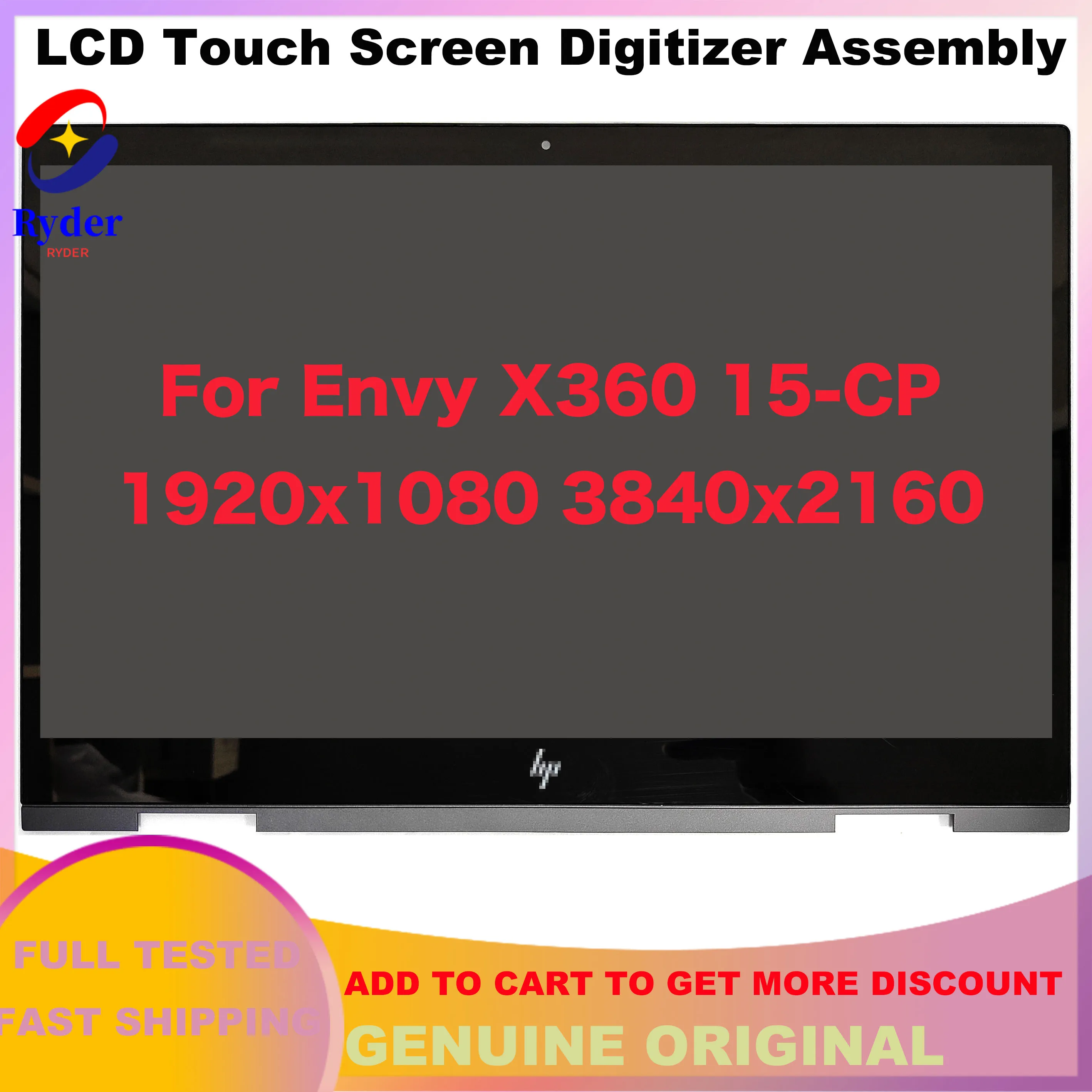 For HP Envy x360 15-CP 15m-cp0011dx 15m-cp0012dx LCD Display Panel Touch Screen Glass Digitizer Assembly With Frame B156HAN02.2