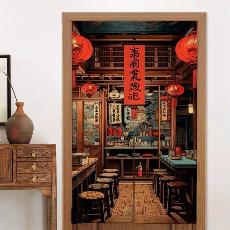 VIKAMA Ramen Shop Izakaya Red Lantern Half Door Curtain Window Treatment Kitchen Curtain Room Divider Japanese Decor Soft