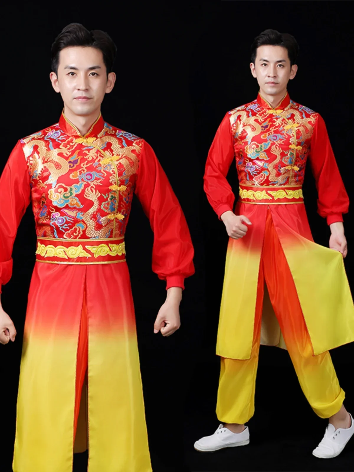 2025 Kostüme für Herren und Damen, klassische Tanzaufführungen, chinesischer Volkstanz, Fächertanz, elegante Eröffnung, 2-teiliges Set