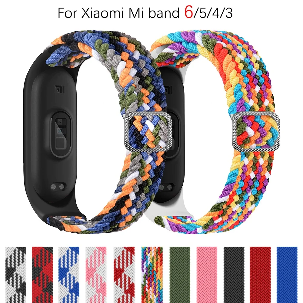 Bracelet for Mi band 6 Strap Elastic adjustable Nylon Braided Miband4 miband 5 correa Wristband  xiaomi Mi band 4 3 5 6 7 strap