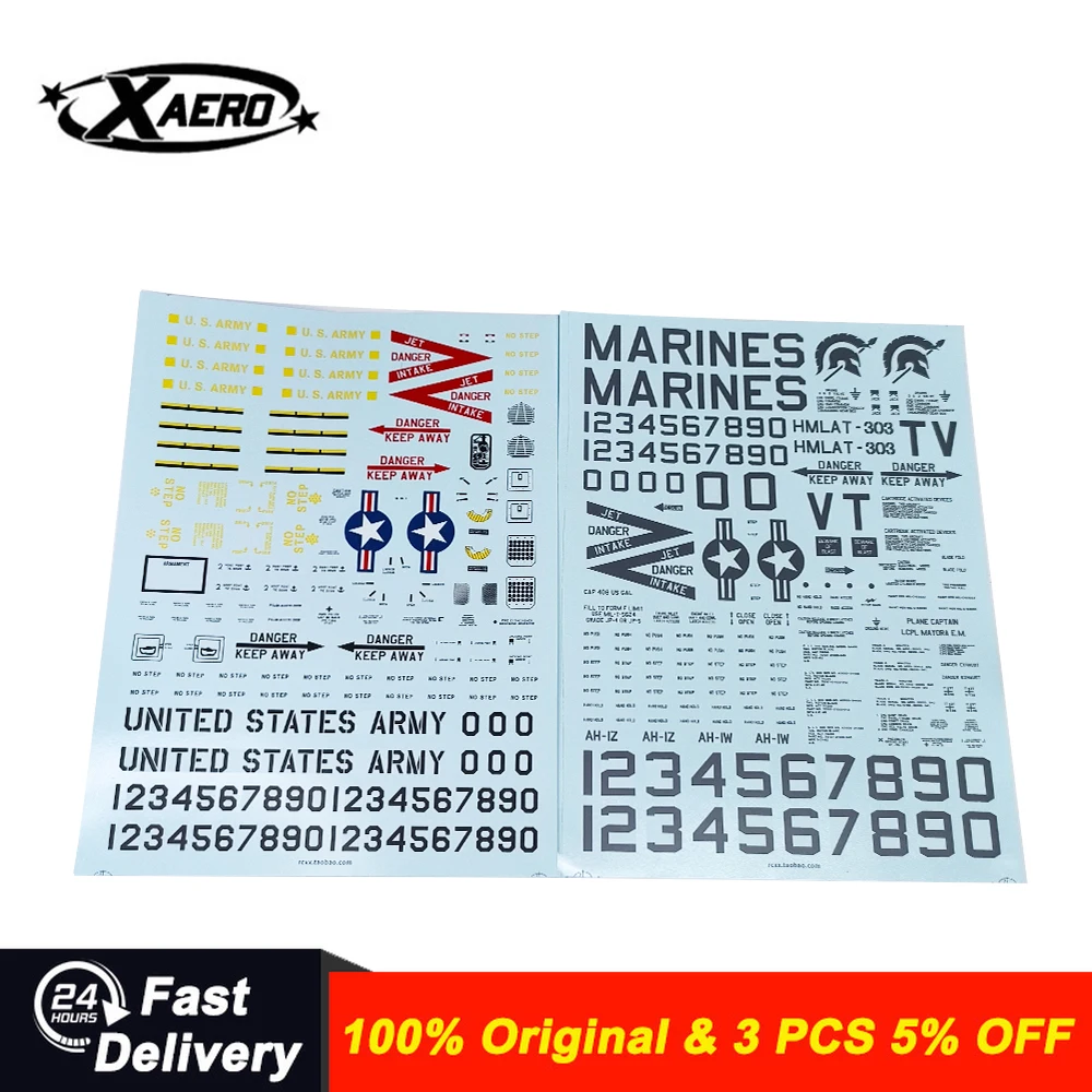 

Align 500 Series UH-60 Black Hawk & AH-1 Cobra Water Transfer Decals, Scale Helicopter Stickers