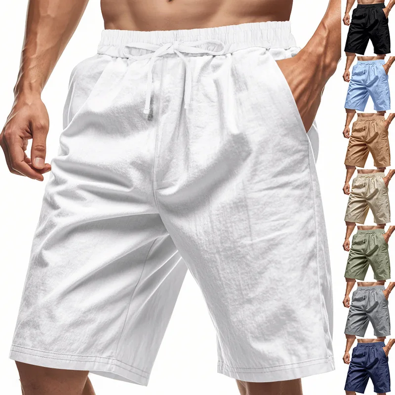 

Summer New Men Cotton Linen Shorts Pants Breathable Solid Color Linen Trousers Male Beach Shorts Fitness Streetwear