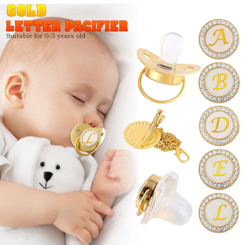 Baby 26 Initials Pacifier Perfect Newborn Gift BPA Free Gemstone Teether With Pacifier Chain With Dust Cover