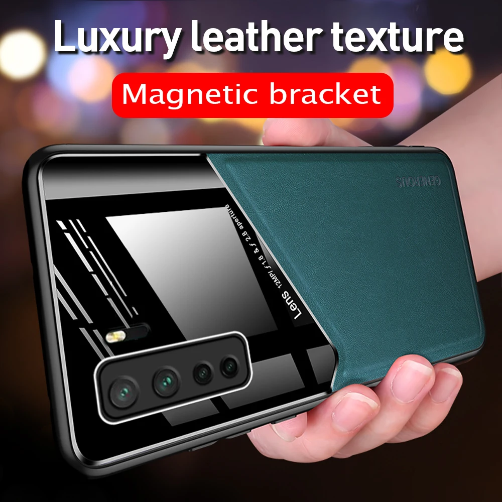 Leather Texure Magnetic Holder Case For huawei p40 lite 5g p30 p20 Nova 5T y8p 8x 9x 10i 9a honor 30 pro plus s soft Frame cover