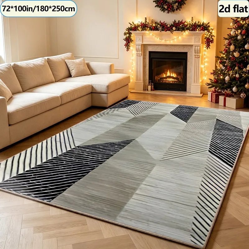 Neutral-Toned V-Shaped Striped Texture Carpet, Bohemian Retro Style Carpet, Suitable for Living Room, Bedroom, and Home Floor Decoration