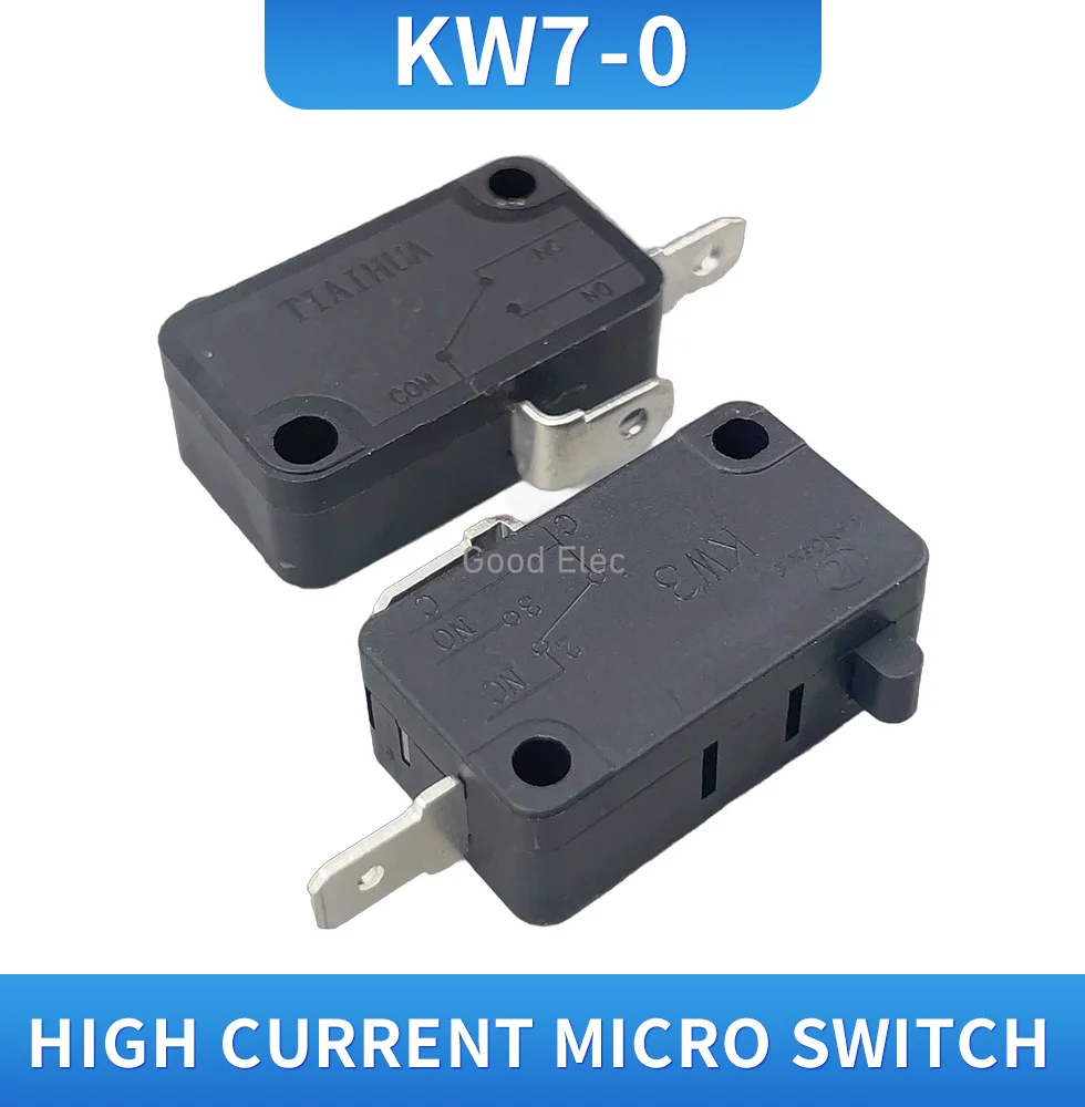 10pcs KW7-0 250VAC Micro Instantaneous Micro Switch 1NONC 3-Pin Micro Limit Switch Touch Button Switch Black