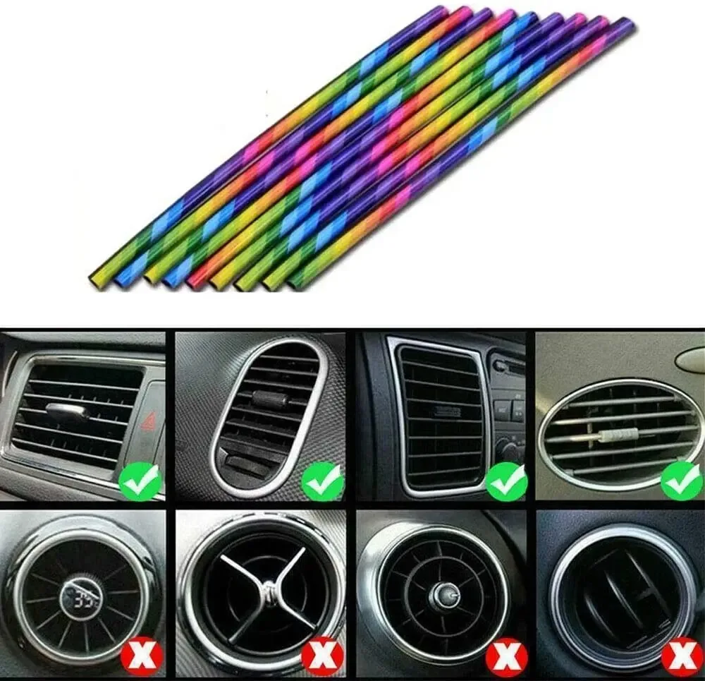 10 Stuks 20Cm Auto Airconditioner Ventilatie Uitlaat Trim Strip U Vorm Chroom Pvc Kleurrijke Glanzende Auto Trim Strip Voor Auto Decoratie