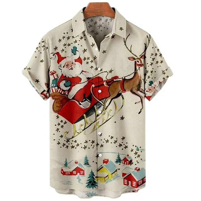 Summer Funny Hawaiian Shirts 3d Print Christmas Casual Men Women Beach Short Sleeve Blouse Fashion Men\'s Vocation Lapel Camisa