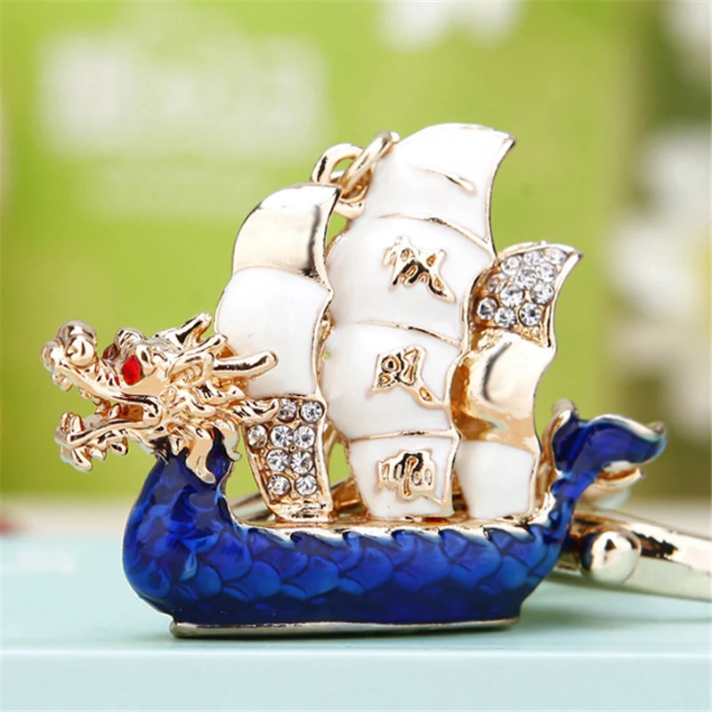 Cute Dragon Sailing Boat Vessel Charm Pendant Rhinestone Crystal Car Purse Key Chain Jewelry Wedding Creative Party Gift