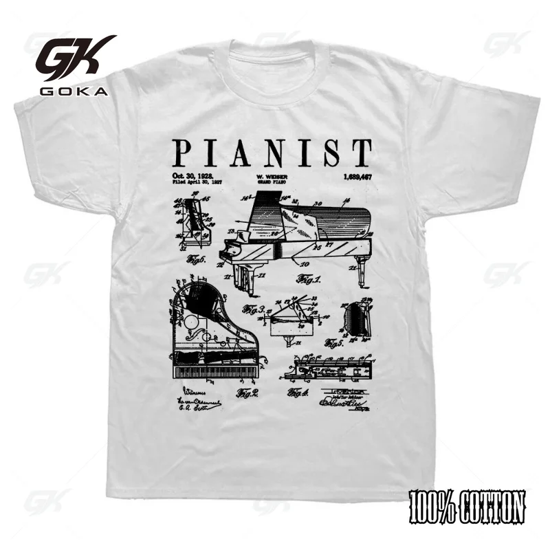 Fun T-shirt Designs Featuring Grand Pianos, Pianists , Music Summer Keyboard Musicians; Casual Wear  Round Short Sleeved Tops