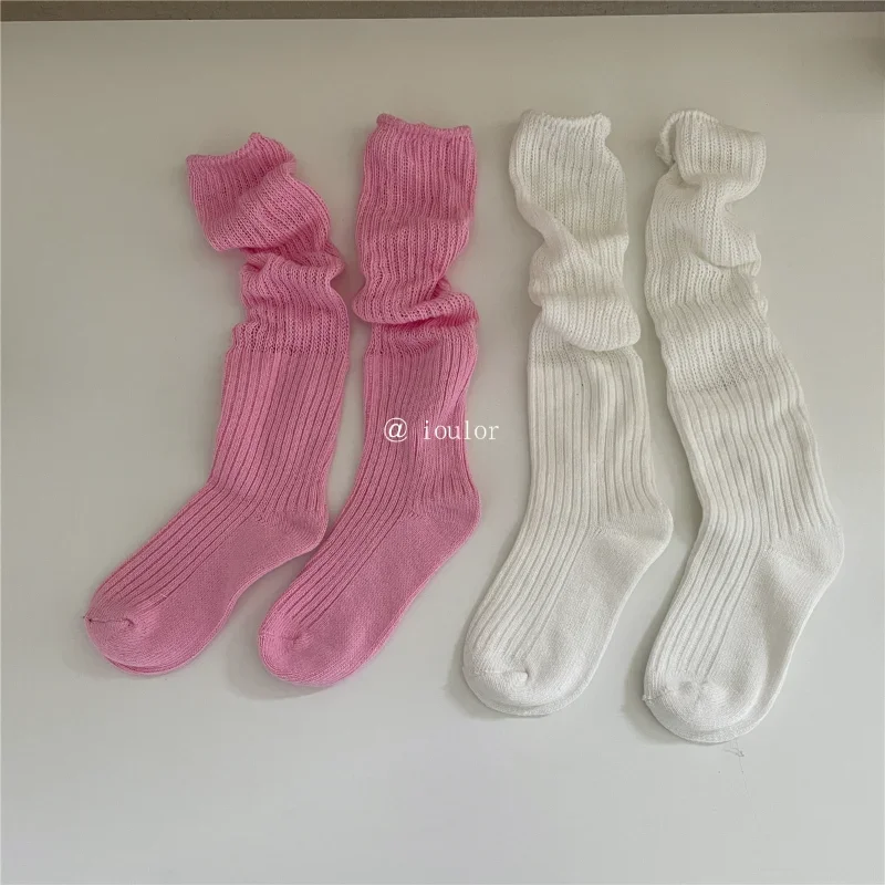 Matte Pink Cotton Knitting Long Socks Stockings Autumn Winter Warm Knees Socks Japanese Fashion School Girl Crew Socks Stockings