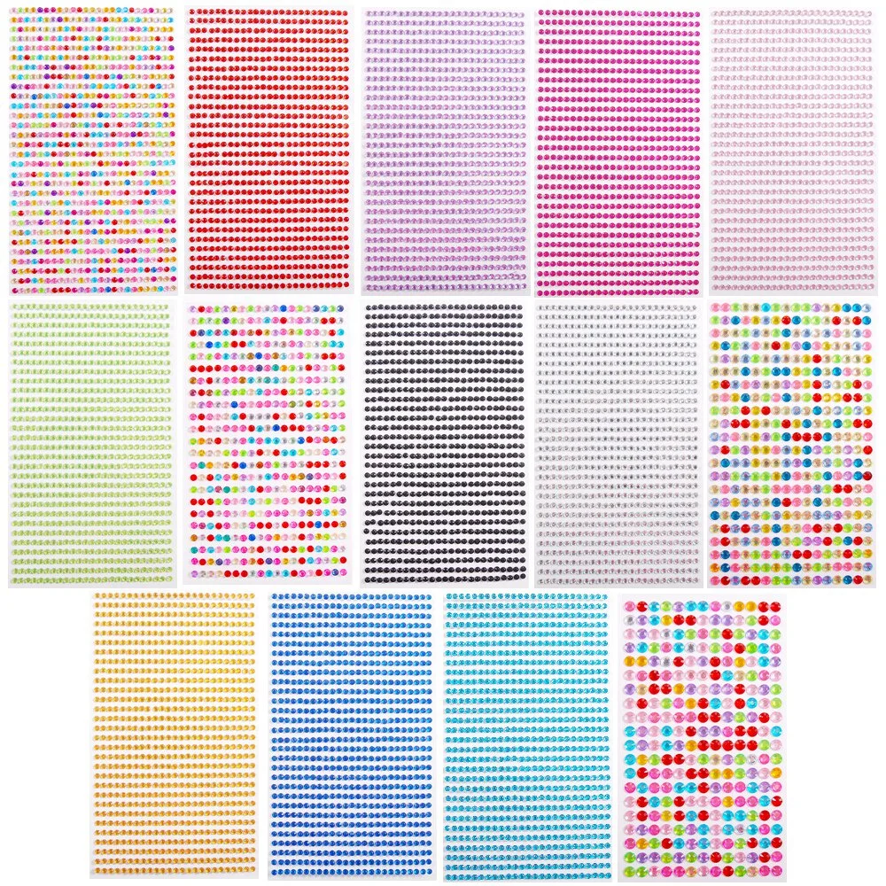 3mm Acrylic Crystal Stickers 750Pcs/sheet Self Adhesive Colorful Flatback Rhinestones For Scrapbook DIY Craft Wall Sticker