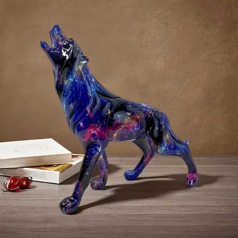 

Starry Sky Graffiti Wolf Sculpture Resin Home, Bedroom, Living Room, Study Room, Office Desk Decoration Vivid Animal Sculptures