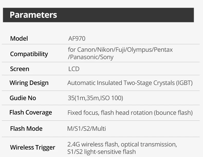 Ambitful AF970 Flash Light Speedlight Speedlite Universal for Fujifilm Nikon Ca