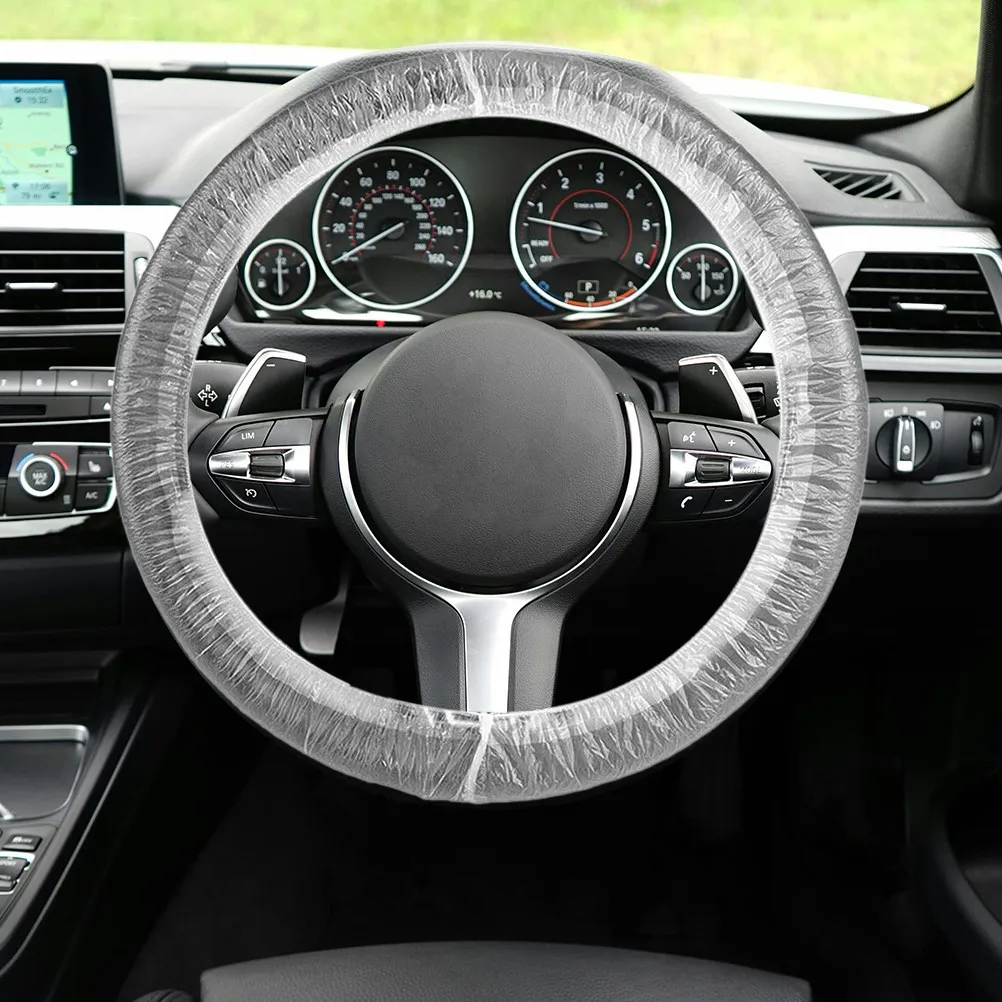 

250Pcs Elastic Plastic Steering Wheel Cover Disposable Car Steering Wheel Sleeve Protector for Vehicle Interior Maintenance and