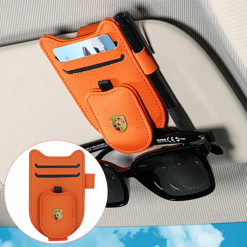 Car Sunglasses Clip Sun Visor Glasses Holder Card Holder for Porsche Cayenne Macan 718 Cayman Boxster Panamera Auto Accessories