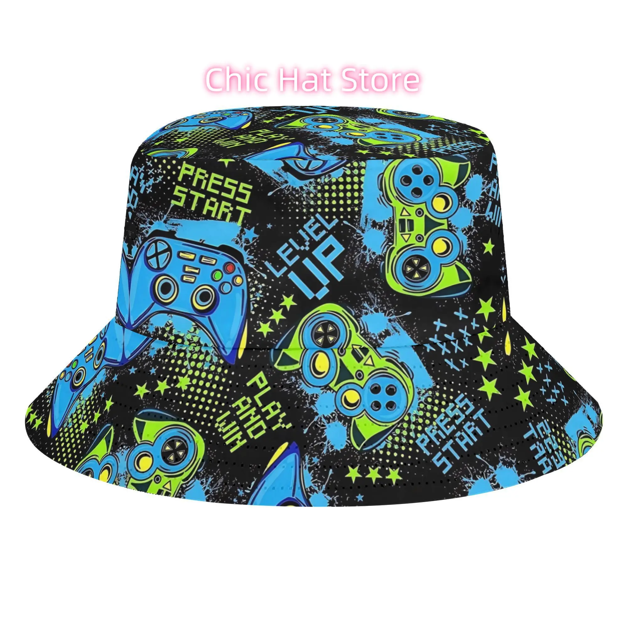 Video Game Upgrade Unisex Bucket Hat Summer Hiking Beach Hat Retro Hat Party Four Seasons Casual Printed Bucket 1pc
