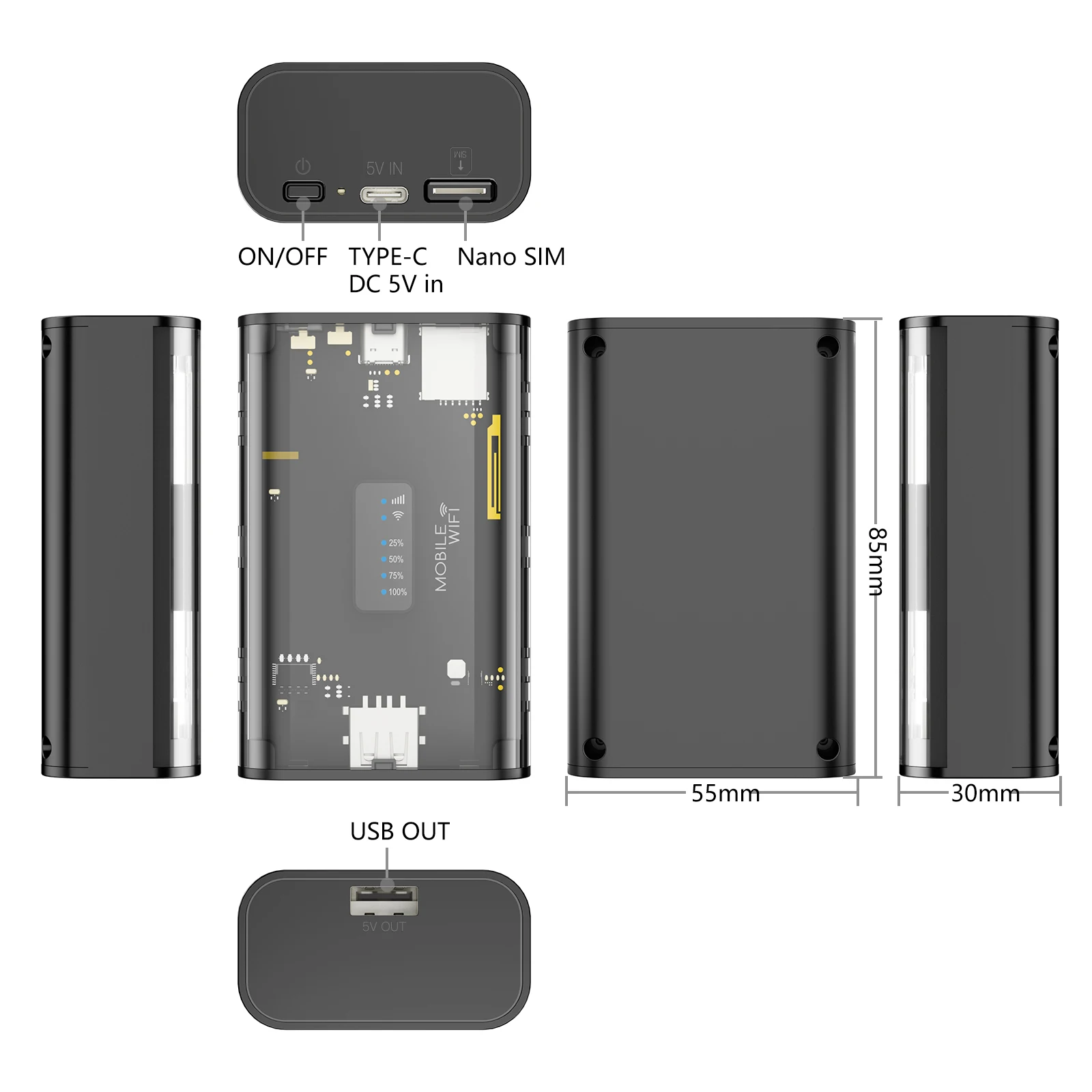 Kuwfi-ミニワイヤレスWi-Fiルーター、5200mah、lte、保護、4g、150mbps、屋外、旅行ホットスポット、SIMカードスロット、USB出力電源