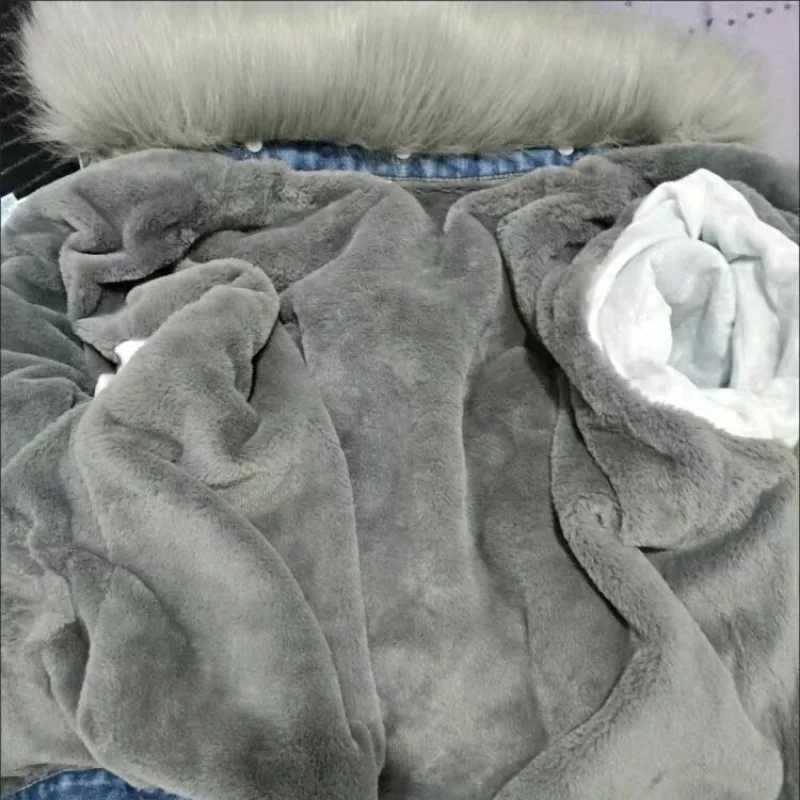 Chaqueta vaquera con cuello de piel grande para mujer, abrigo de algodón grueso, corto y versátil, acolchado, novedad de invierno, 2023