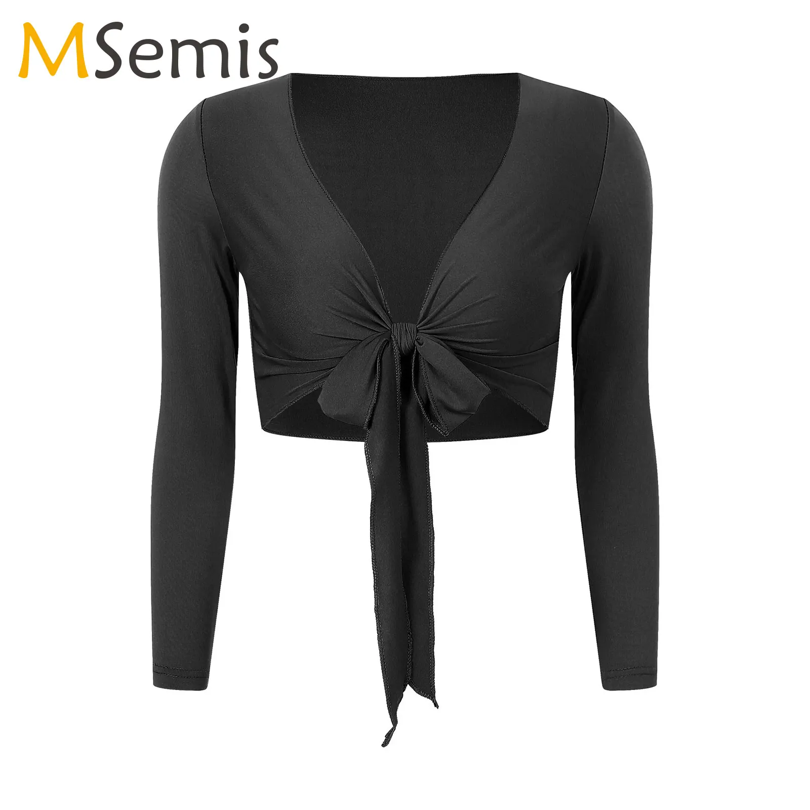 Self-Tie Buikdans Tops Vrouwen V-Hals Mesh Lange Mouw Omslagdoek Shopt Bolero Cardigan Podium Danskleding Kostuum