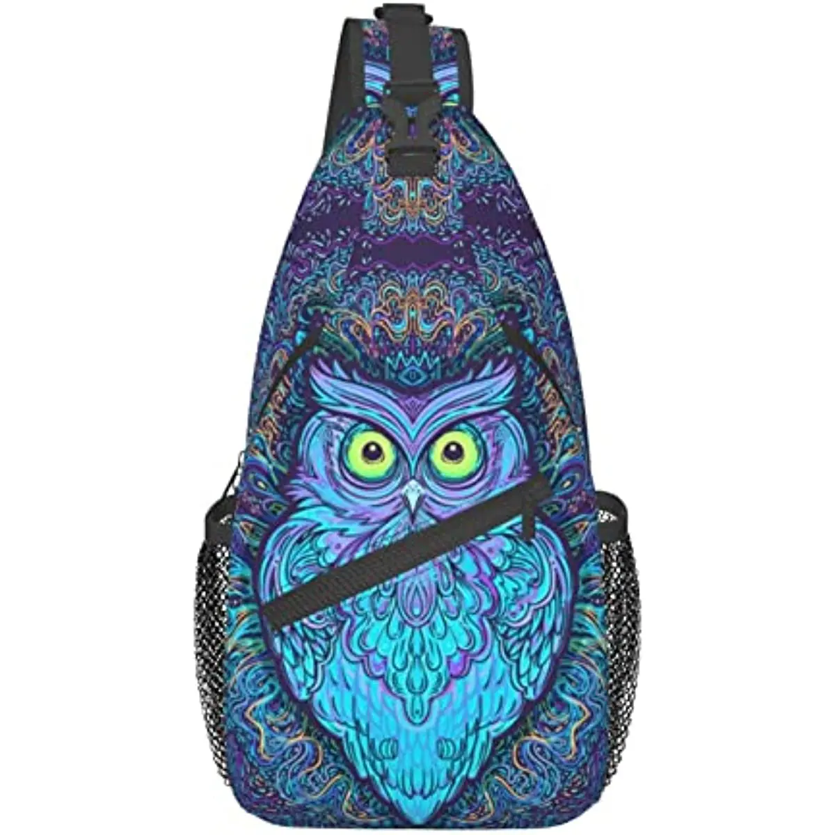 Oil Painting Owl Sling Bag Hiking Travel Backpack Waterproof Adjustable Daypack Crossbody Shoulder Chest Bag for Women Men